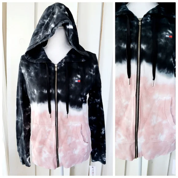 Tommy Hilfiger Black & Pink Tie-Dyed Hoodie - Picture 8 of 8